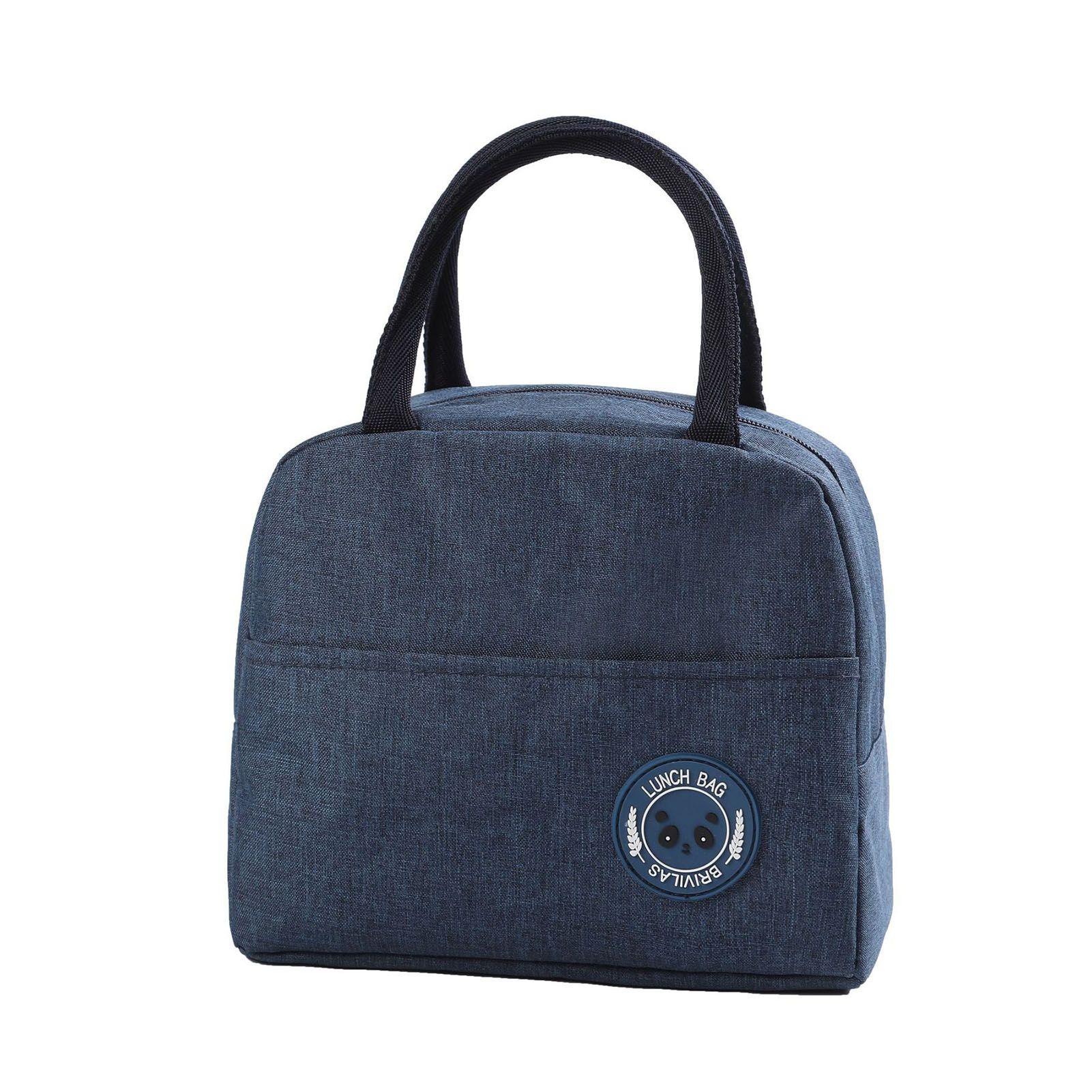 Lunch Bag High Capacity Reusable Tote Heat Preservation Dinner Insulation Hangbag Dark Blue - Image 1