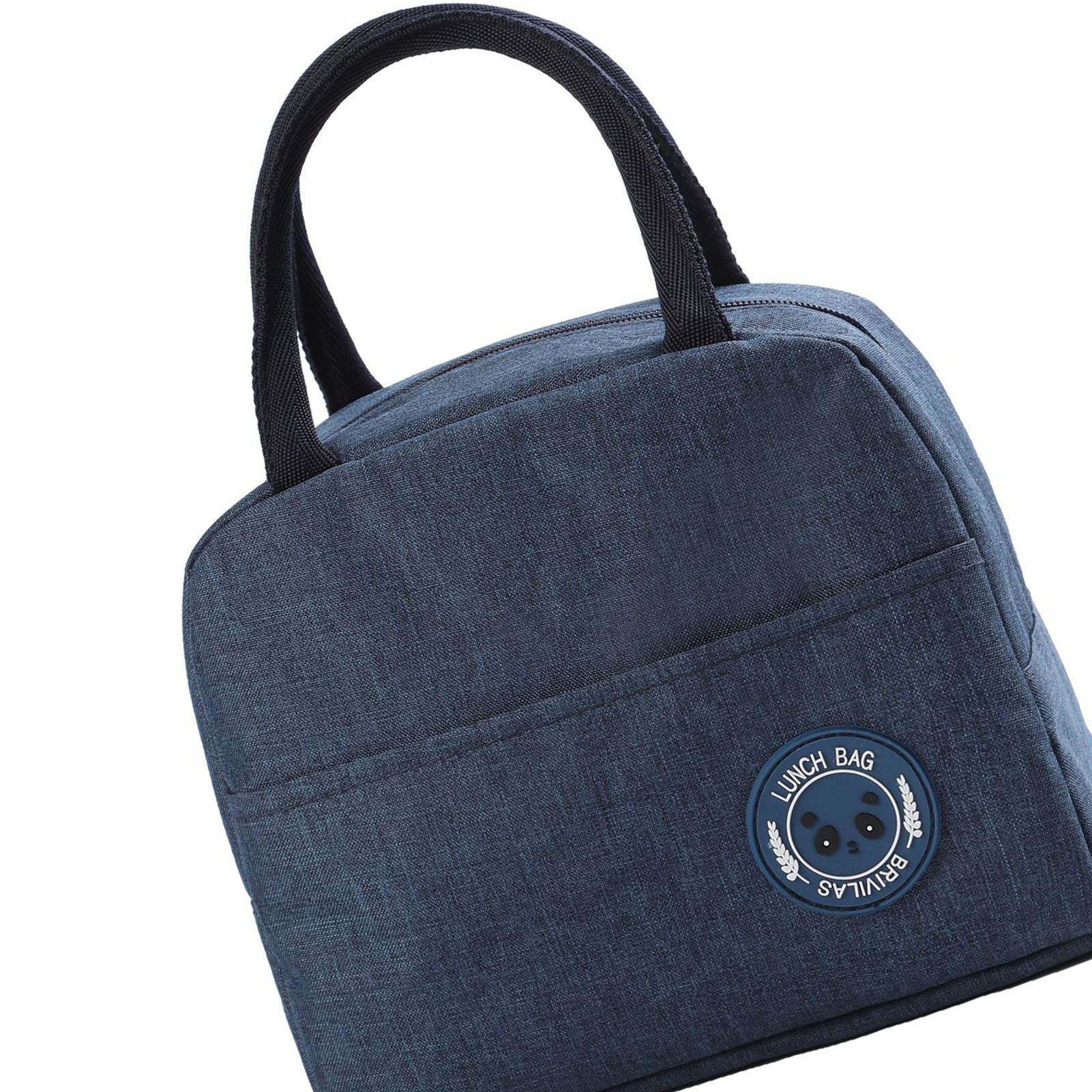 Lunch Bag High Capacity Reusable Tote Heat Preservation Dinner Insulation Hangbag Dark Blue - Image 3