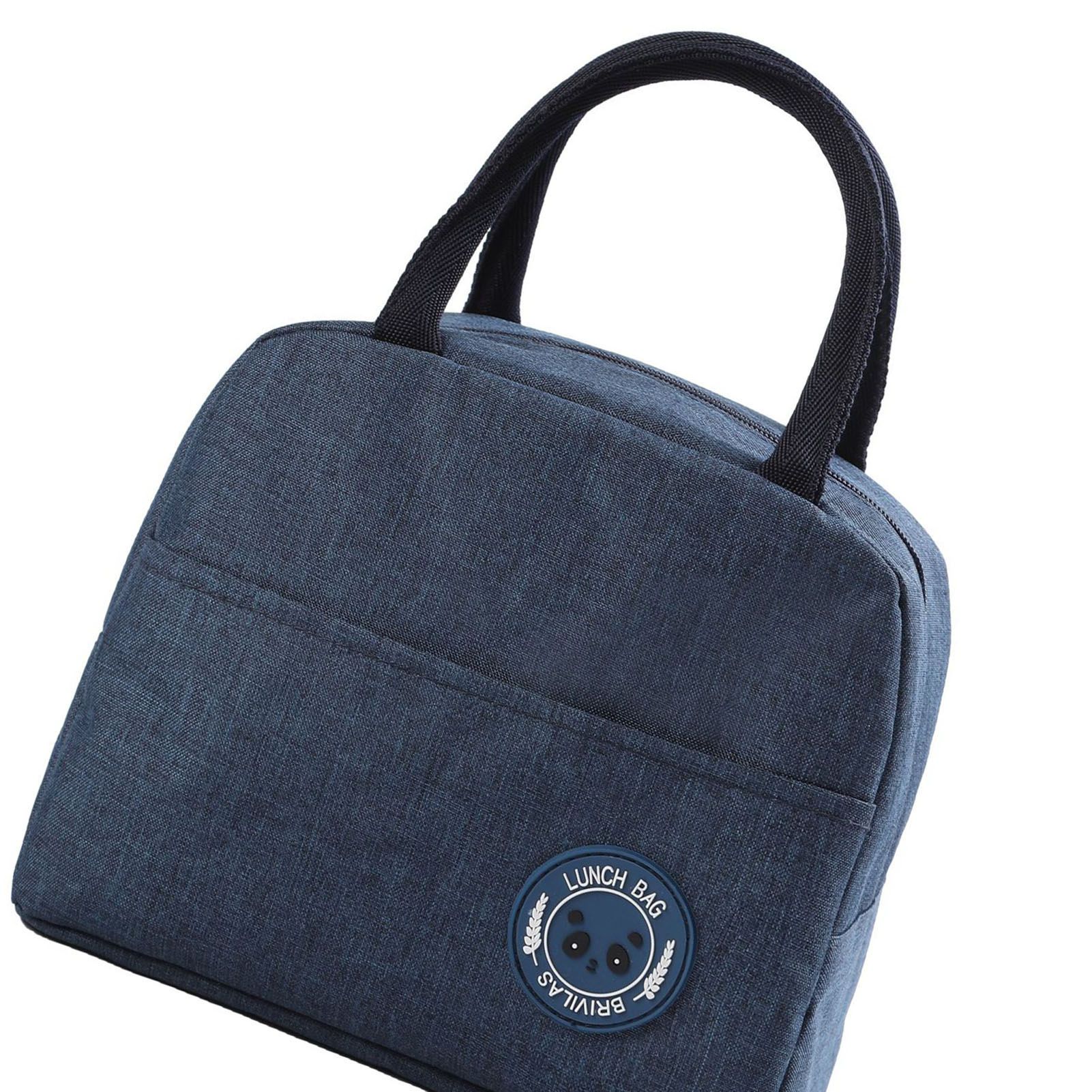 Lunch Bag High Capacity Reusable Tote Heat Preservation Dinner Insulation Hangbag Dark Blue - Image 5