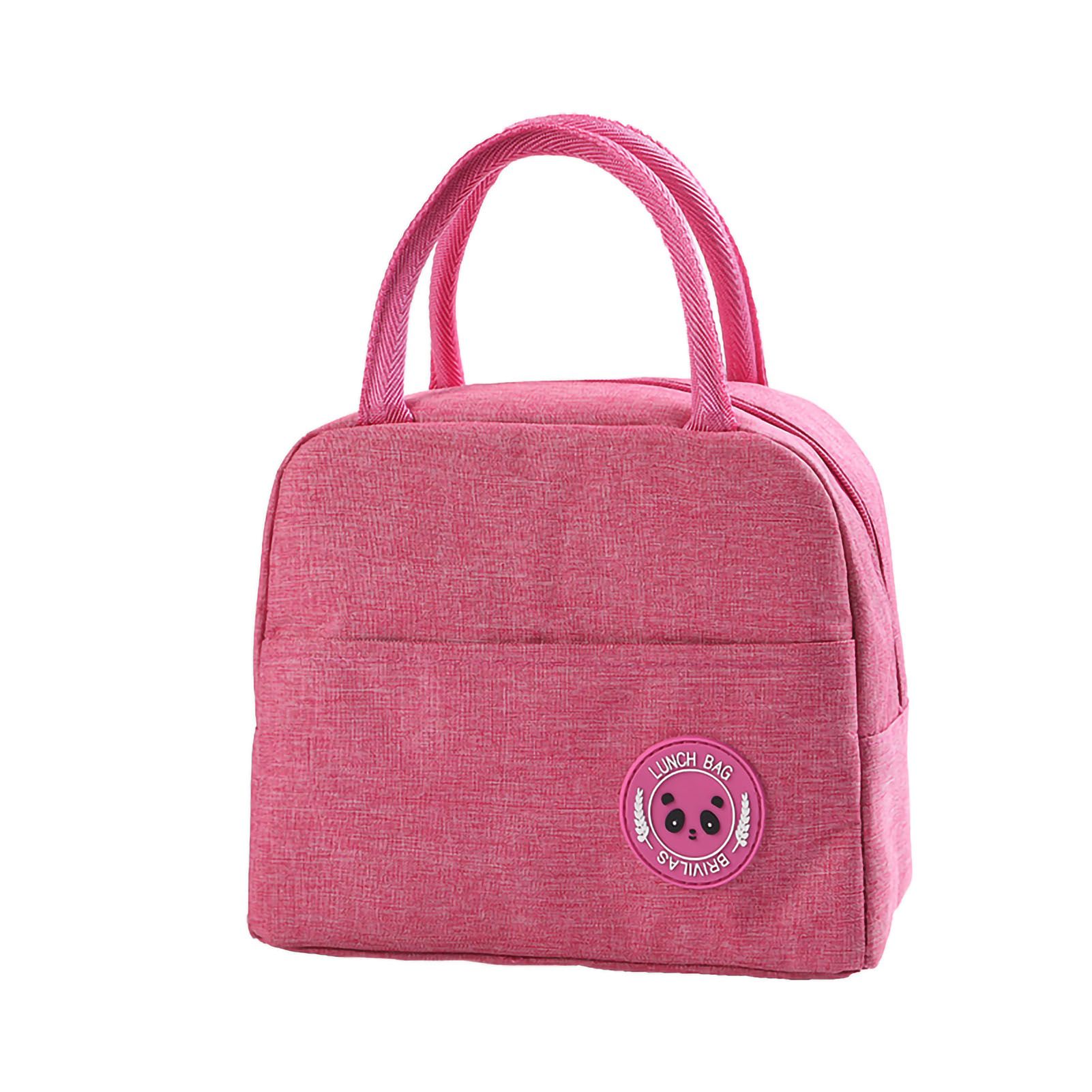 Lunch Bag High Capacity Reusable Tote Heat Preservation Dinner Insulation Hangbag Rose Red - Image 1