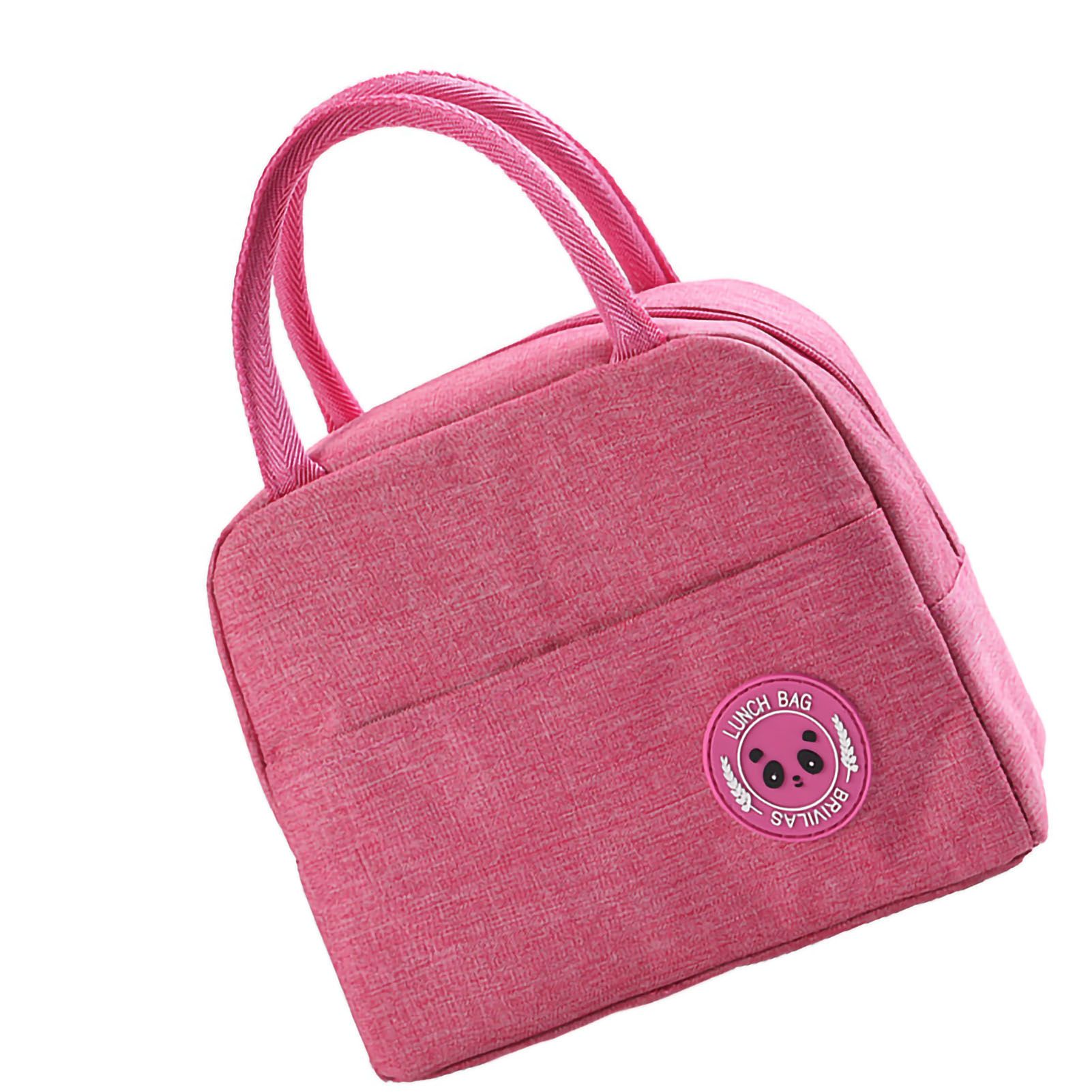 Lunch Bag High Capacity Reusable Tote Heat Preservation Dinner Insulation Hangbag Rose Red - Image 3