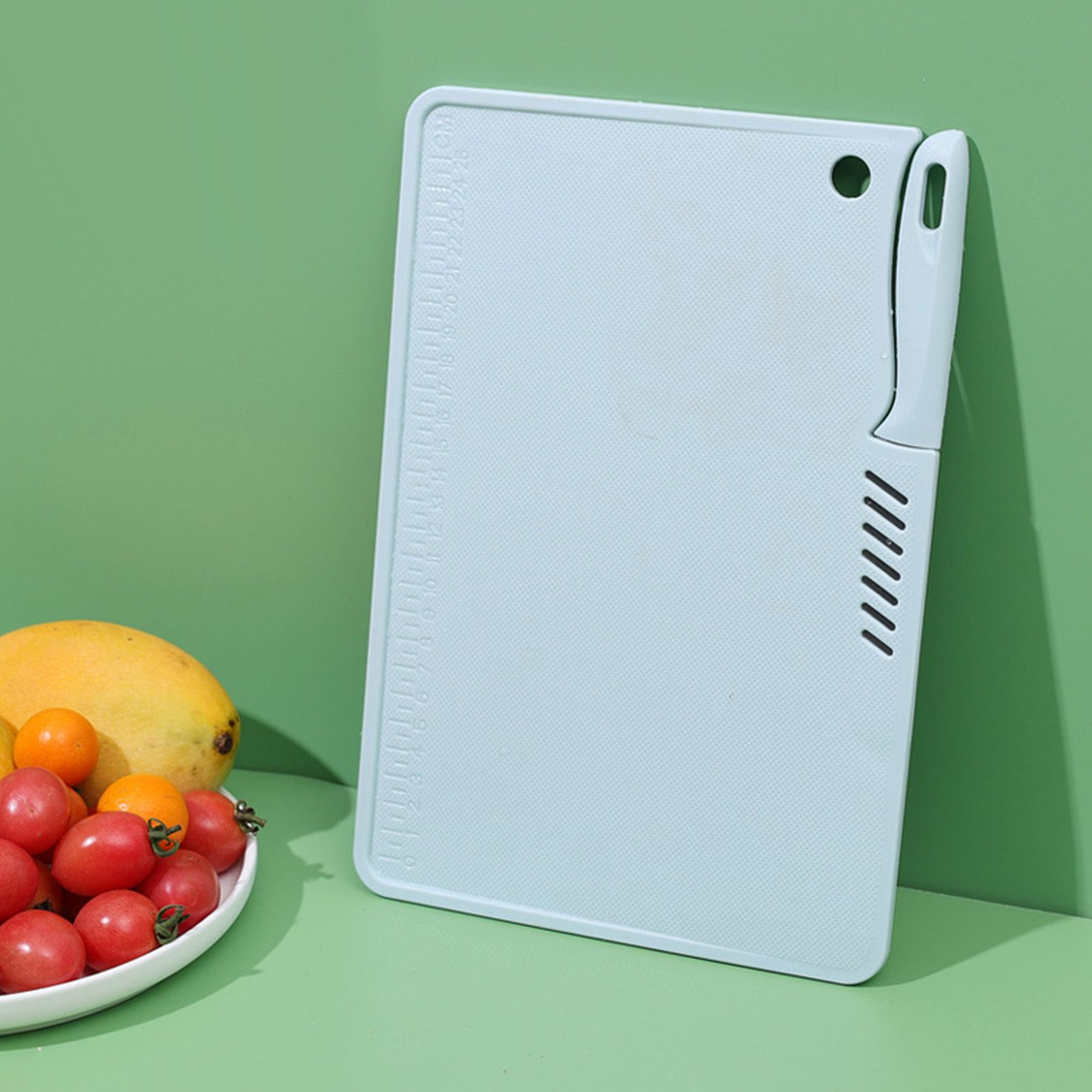 Plastic Utility Cutting Board Safe Multifunctional Portable Fruit Chopping Board With Knife Hanging Hole for Kitchen Blue - Image 2