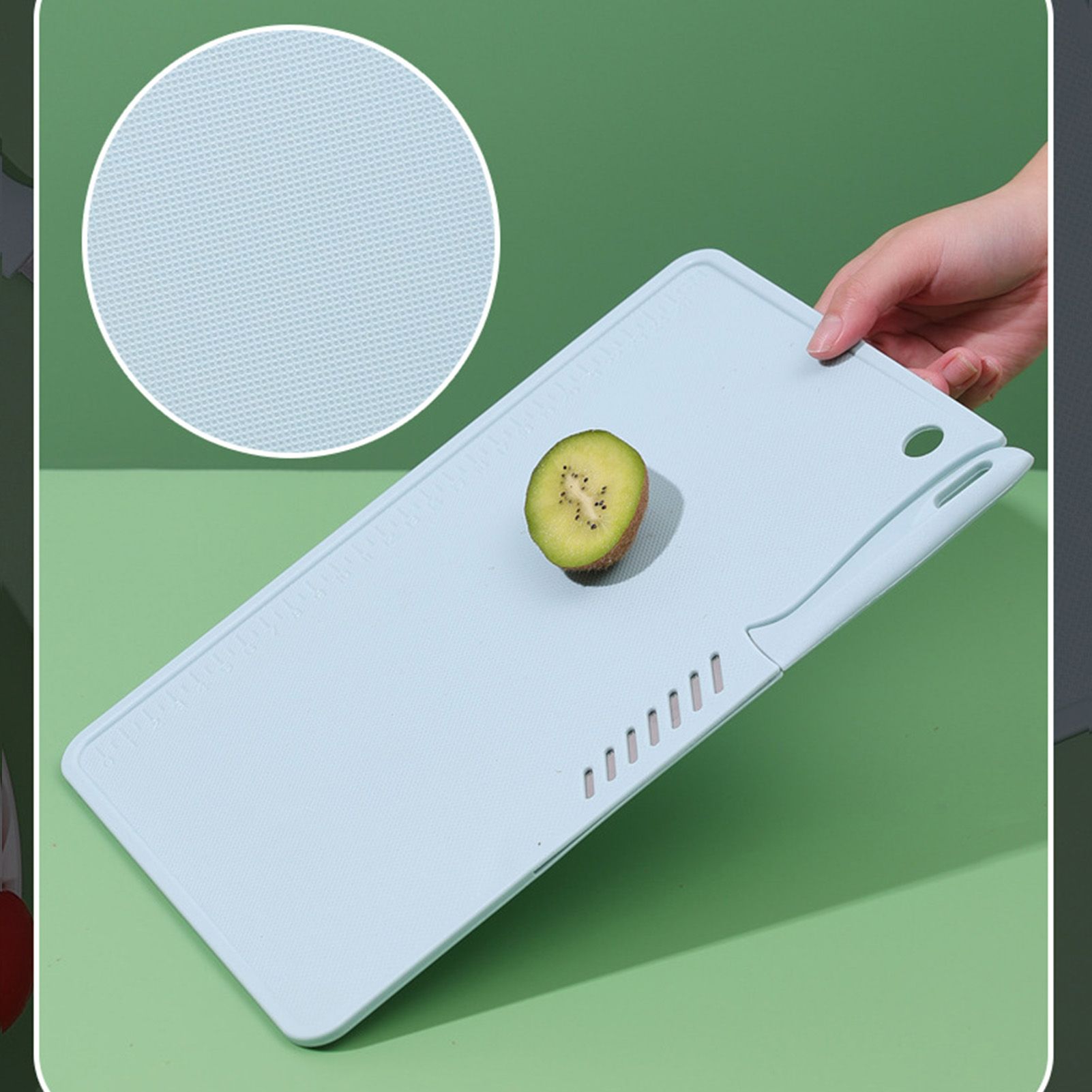 Plastic Utility Cutting Board Safe Multifunctional Portable Fruit Chopping Board With Knife Hanging Hole for Kitchen Blue - Image 3