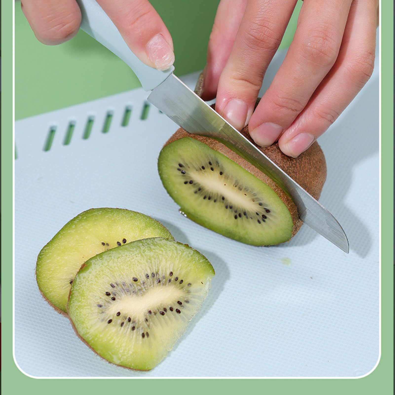 Plastic Utility Cutting Board Safe Multifunctional Portable Fruit Chopping Board With Knife Hanging Hole for Kitchen Blue - Image 4