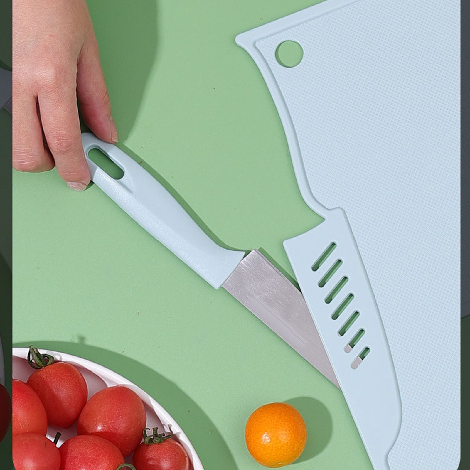 Plastic Utility Cutting Board Safe Multifunctional Portable Fruit Chopping Board With Knife Hanging Hole for Kitchen Blue - Image 5