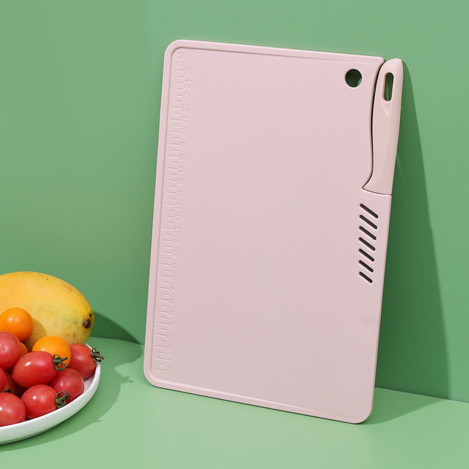 Plastic Utility Cutting Board Safe Multifunctional Portable Fruit Chopping Board With Knife Hanging Hole for Kitchen Pink - Image 2