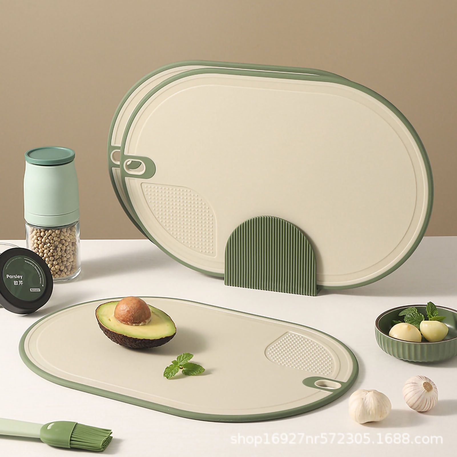 Cutting Board Food Grade Double Sided Prevent Slip Plastic Chopping Board with Holder Base for Meat Vegetable 3pcs 3 Mix Color - Image 4