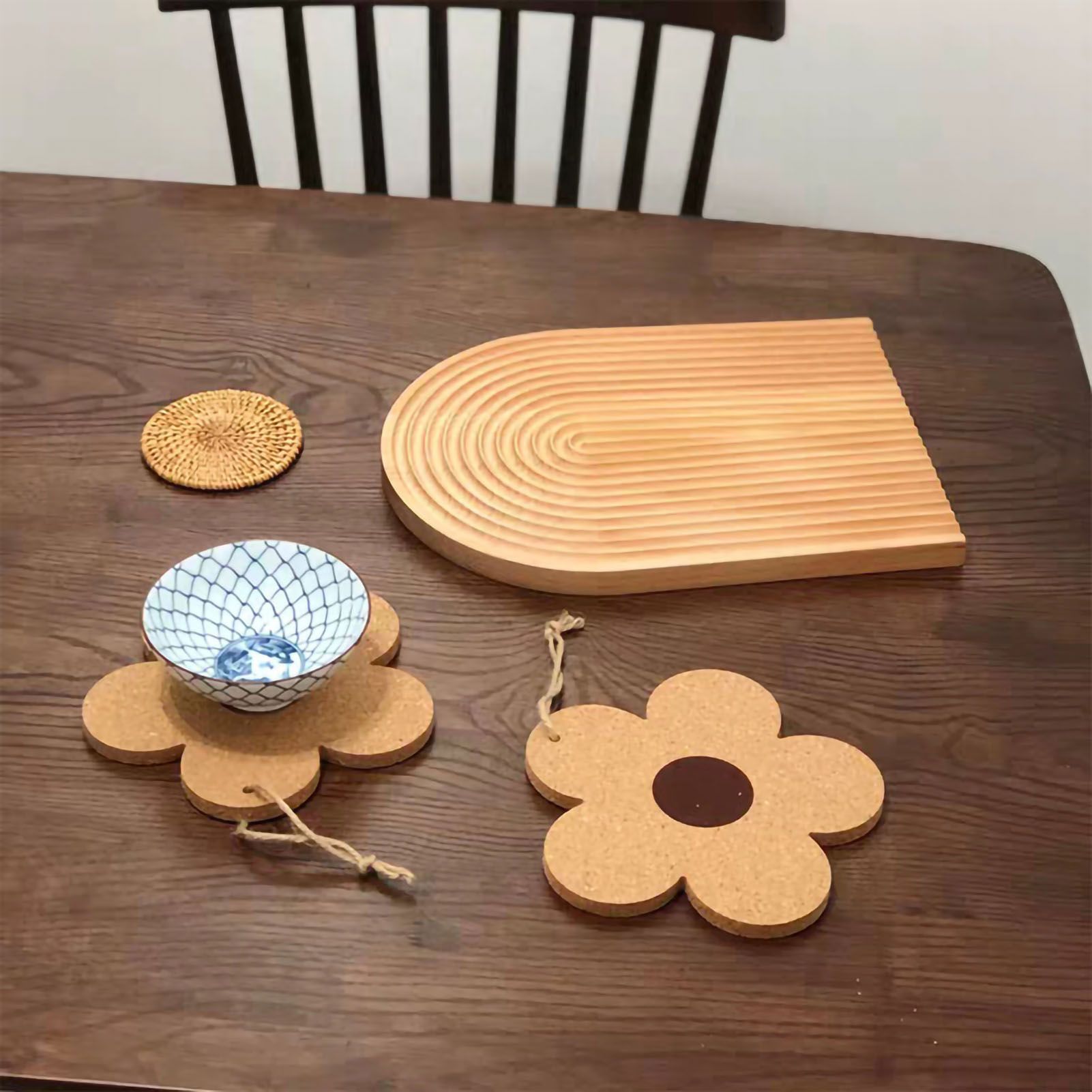 Flower Wooden Coaster Nordic Style Flower Shape Cork Coaster Kitchen Insulation Mat Dining Table Mat S - Image 4