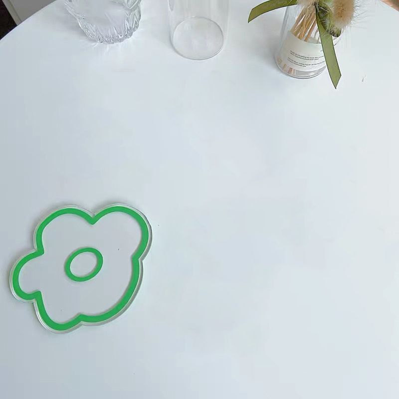 Acrylic Flower Coaster Heat Insulation Cute Flower Transparent Stable NonslipAcrylic Coasters Green - Image 5
