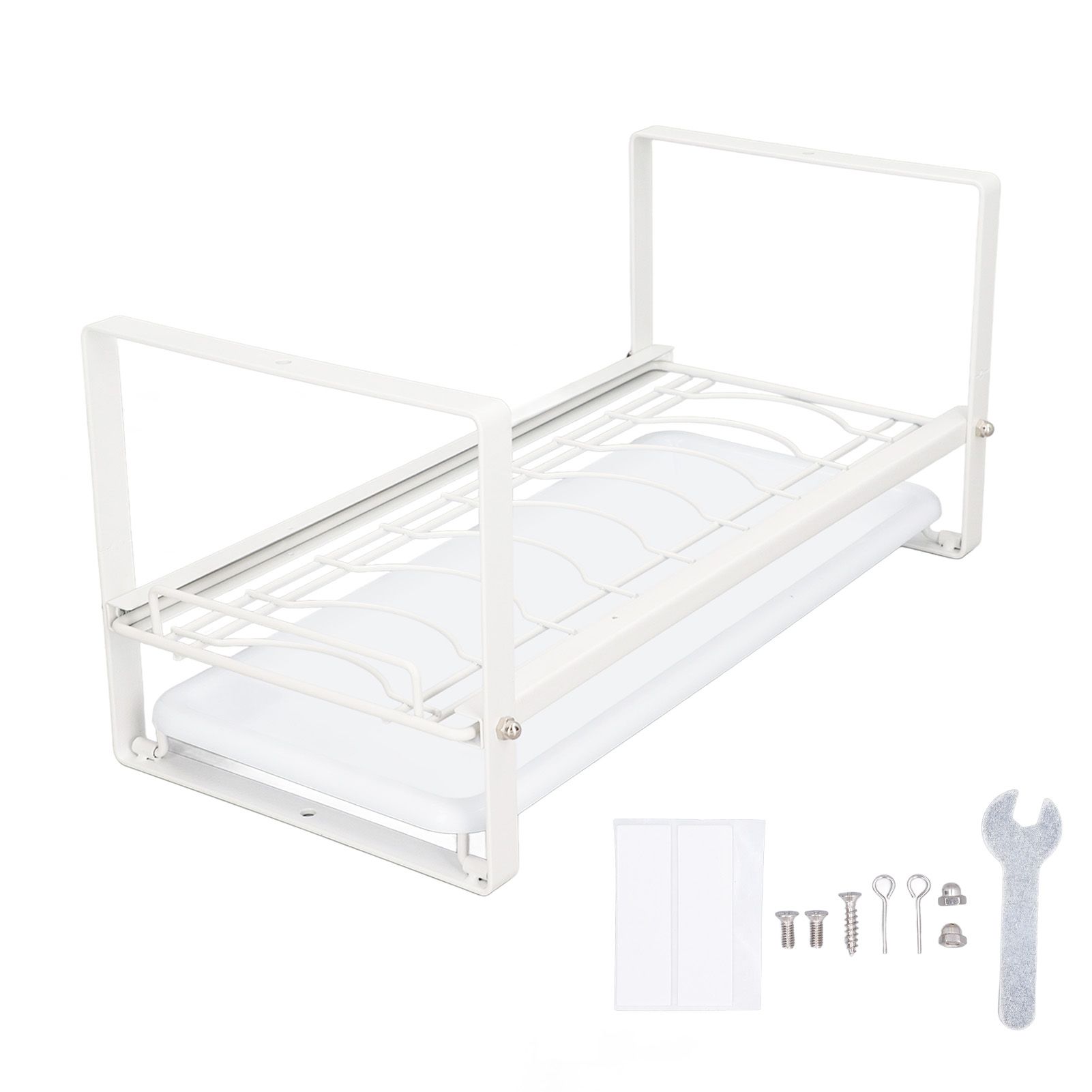Kitchen Cabinet Storage Shelf Rack Bowls Dishes Plates Drainboard Holder Rustproof Nonslip for Counter Cupboard Pantry White - Image 1