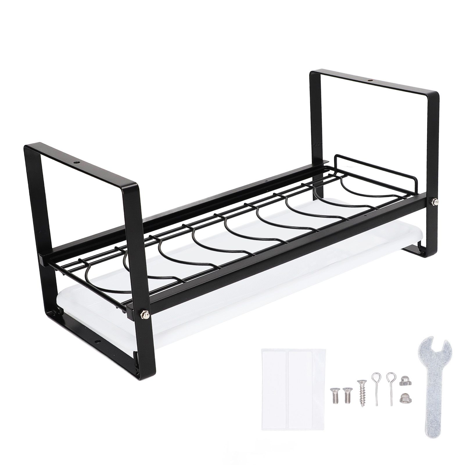 Kitchen Cabinet Storage Shelf Rack Bowls Dishes Plates Drainboard Holder Rustproof Nonslip for Counter Cupboard Pantry Black - Image 1