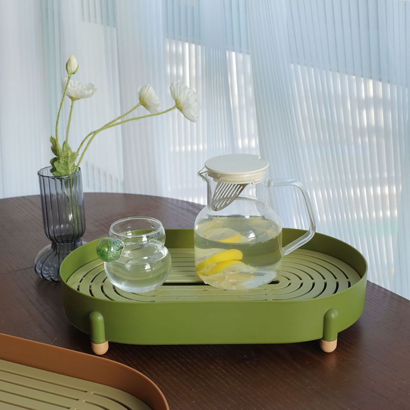 Tea Tray Simple Double Layer Pure Color Uniform Draining Holes Detachable Design Plastic Tea Tray Serving Green - Image 3