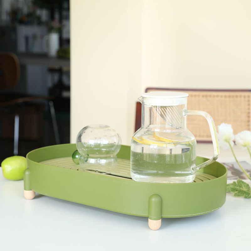 Tea Tray Simple Double Layer Pure Color Uniform Draining Holes Detachable Design Plastic Tea Tray Serving Green - Image 5