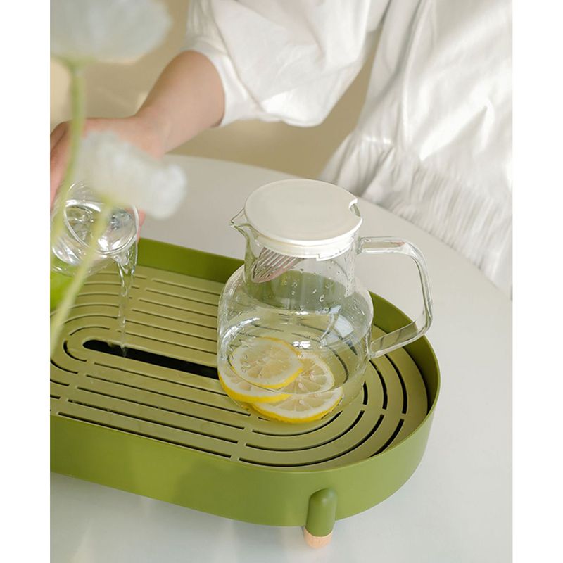 Tea Tray Simple Double Layer Pure Color Uniform Draining Holes Detachable Design Plastic Tea Tray Serving Green - Image 6