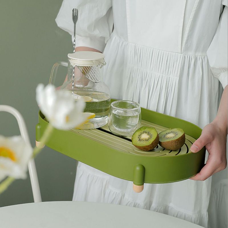 Tea Tray Simple Double Layer Pure Color Uniform Draining Holes Detachable Design Plastic Tea Tray Serving Green - Image 7