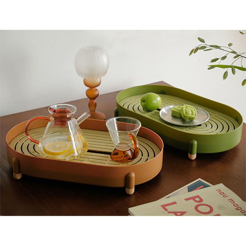 Tea Tray Simple Double Layer Pure Color Uniform Draining Holes Detachable Design Plastic Tea Tray Serving Brown - Image 2