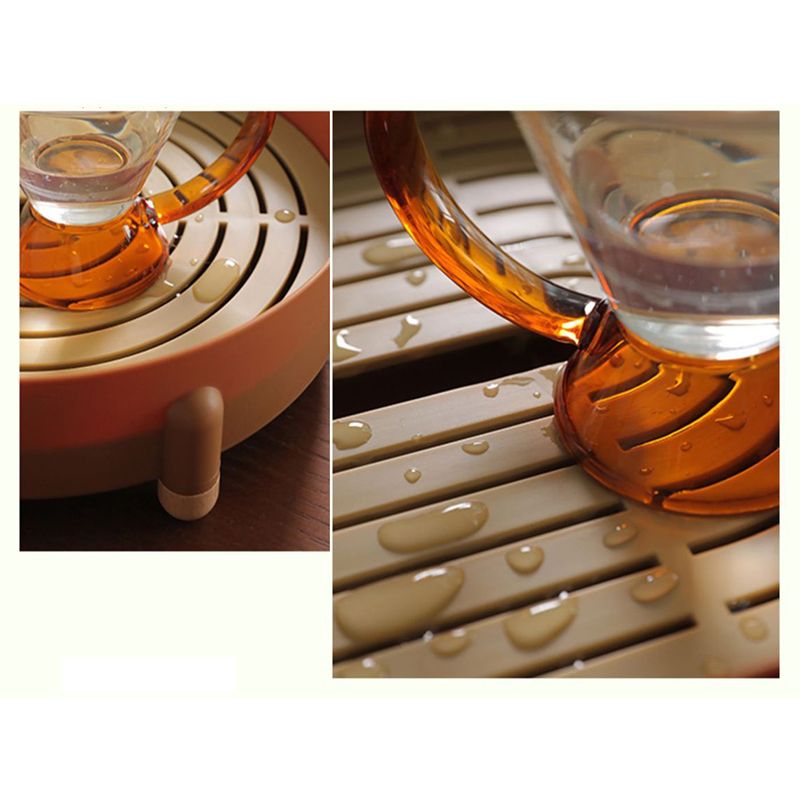 Tea Tray Simple Double Layer Pure Color Uniform Draining Holes Detachable Design Plastic Tea Tray Serving Brown - Image 3