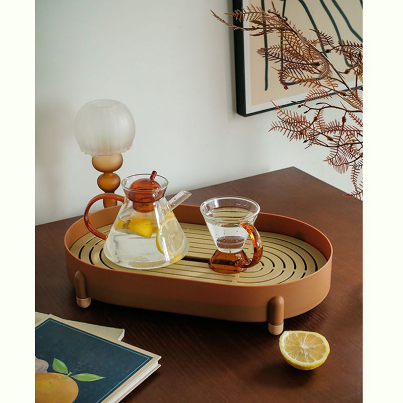 Tea Tray Simple Double Layer Pure Color Uniform Draining Holes Detachable Design Plastic Tea Tray Serving Brown - Image 4