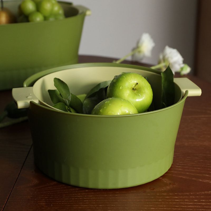 Drain Colander Double Layer Detachable Increased Deepened Capacity Plastic Colander Strainer Set for Kitchen Green Small - Image 1