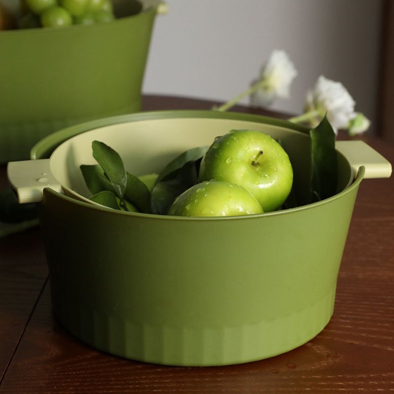 Drain Colander Double Layer Detachable Increased Deepened Capacity Plastic Colander Strainer Set for Kitchen Green Small - Image 2