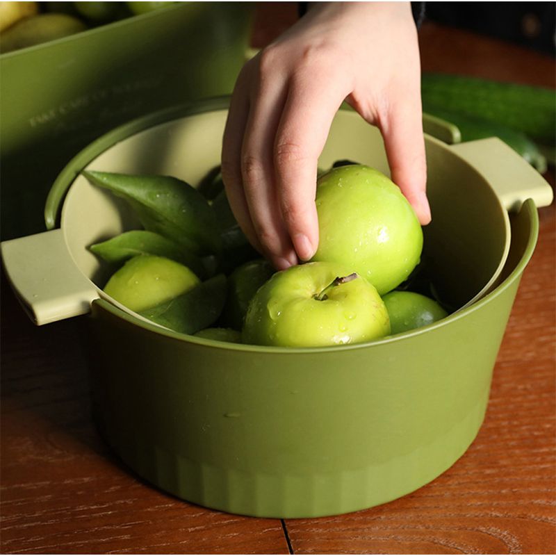 Drain Colander Double Layer Detachable Increased Deepened Capacity Plastic Colander Strainer Set for Kitchen Green Small - Image 3