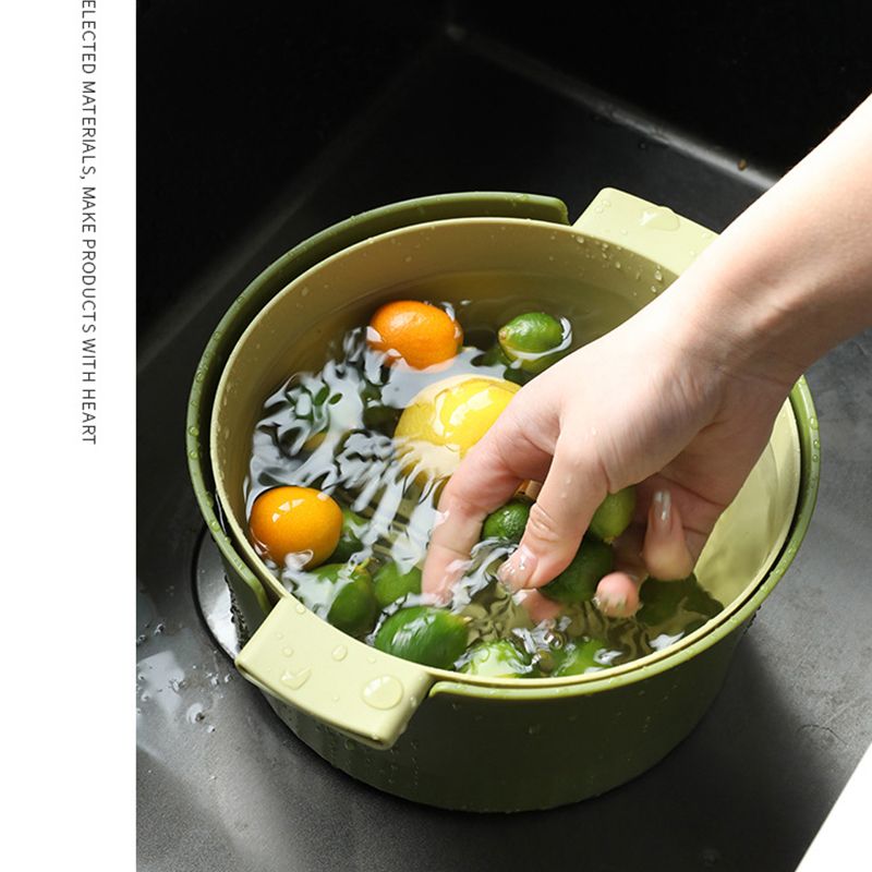 Drain Colander Double Layer Detachable Increased Deepened Capacity Plastic Colander Strainer Set for Kitchen Green Small - Image 4