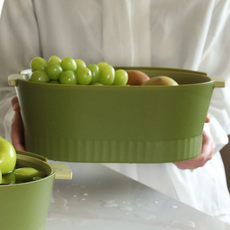 Drain Colander Double Layer Detachable Increased Deepened Capacity Plastic Colander Strainer Set for Kitchen Green Large - Image 1