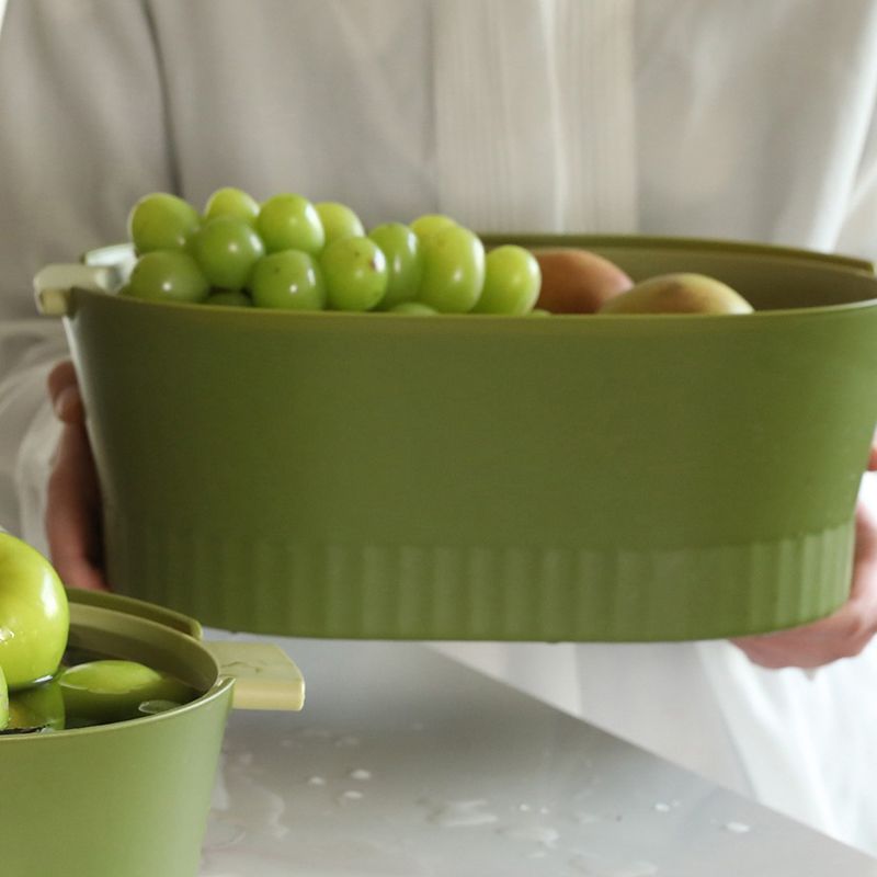 Drain Colander Double Layer Detachable Increased Deepened Capacity Plastic Colander Strainer Set for Kitchen Green Large - Image 2