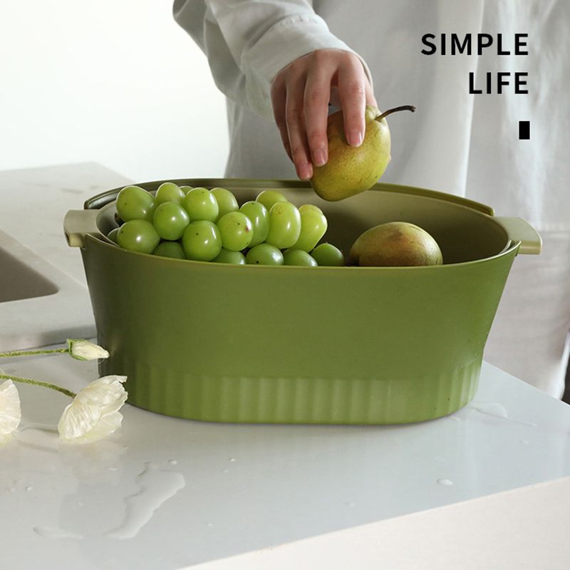 Drain Colander Double Layer Detachable Increased Deepened Capacity Plastic Colander Strainer Set for Kitchen Green Large - Image 3