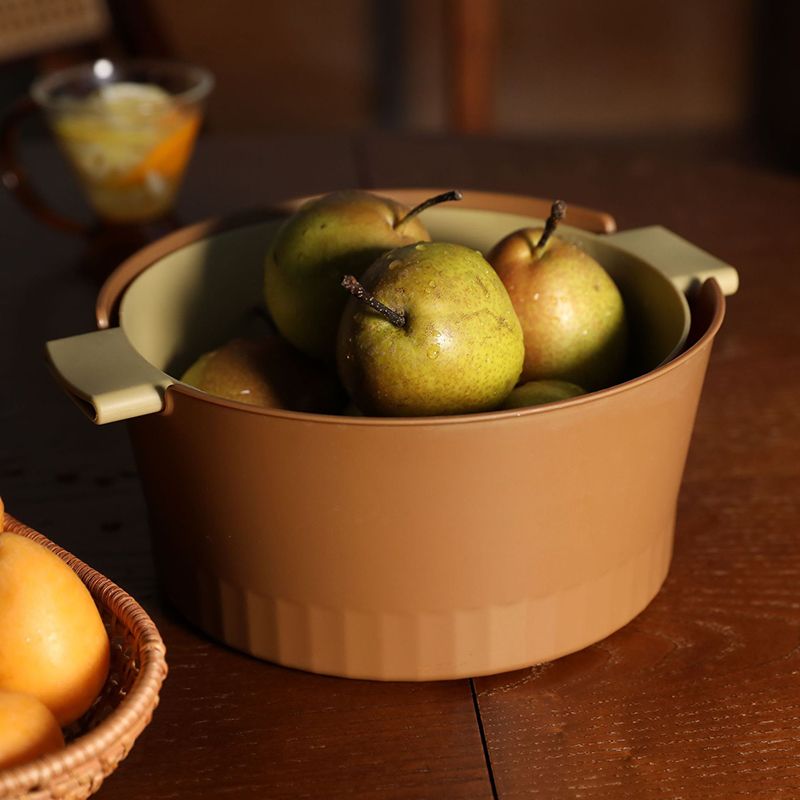 Drain Colander Double Layer Detachable Increased Deepened Capacity Plastic Colander Strainer Set for Kitchen Brown Small - Image 1