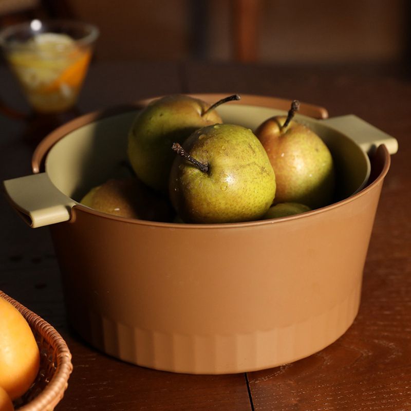 Drain Colander Double Layer Detachable Increased Deepened Capacity Plastic Colander Strainer Set for Kitchen Brown Small - Image 2