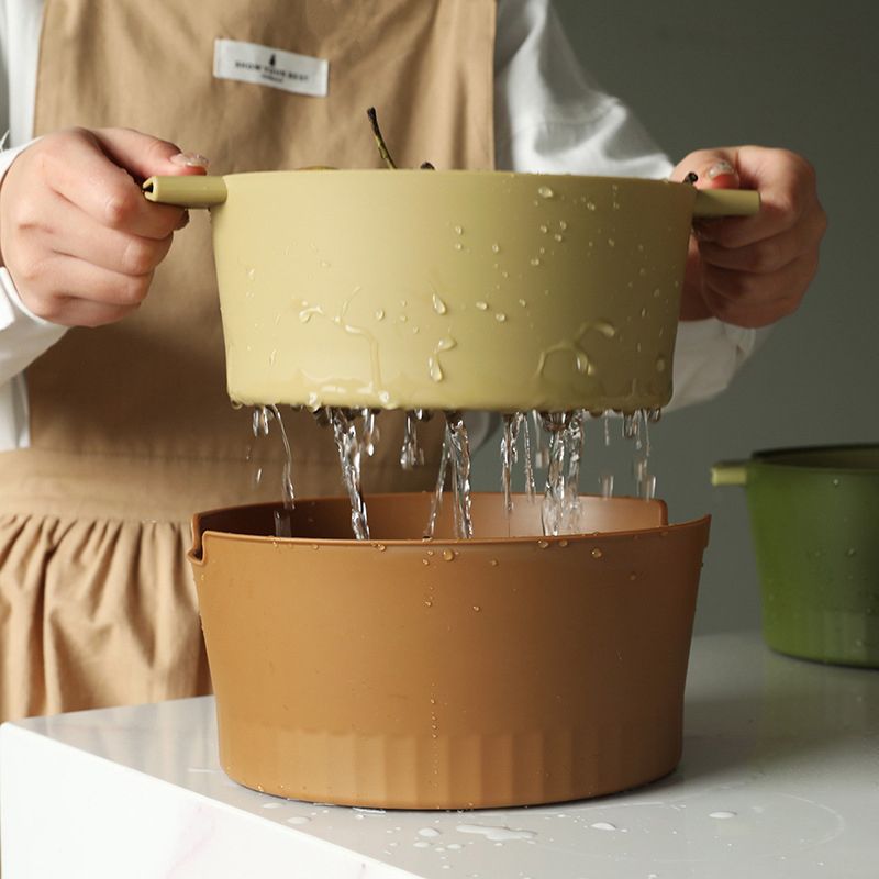 Drain Colander Double Layer Detachable Increased Deepened Capacity Plastic Colander Strainer Set for Kitchen Brown Small - Image 3
