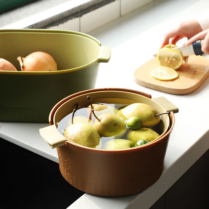 Drain Colander Double Layer Detachable Increased Deepened Capacity Plastic Colander Strainer Set for Kitchen Brown Small - Image 4
