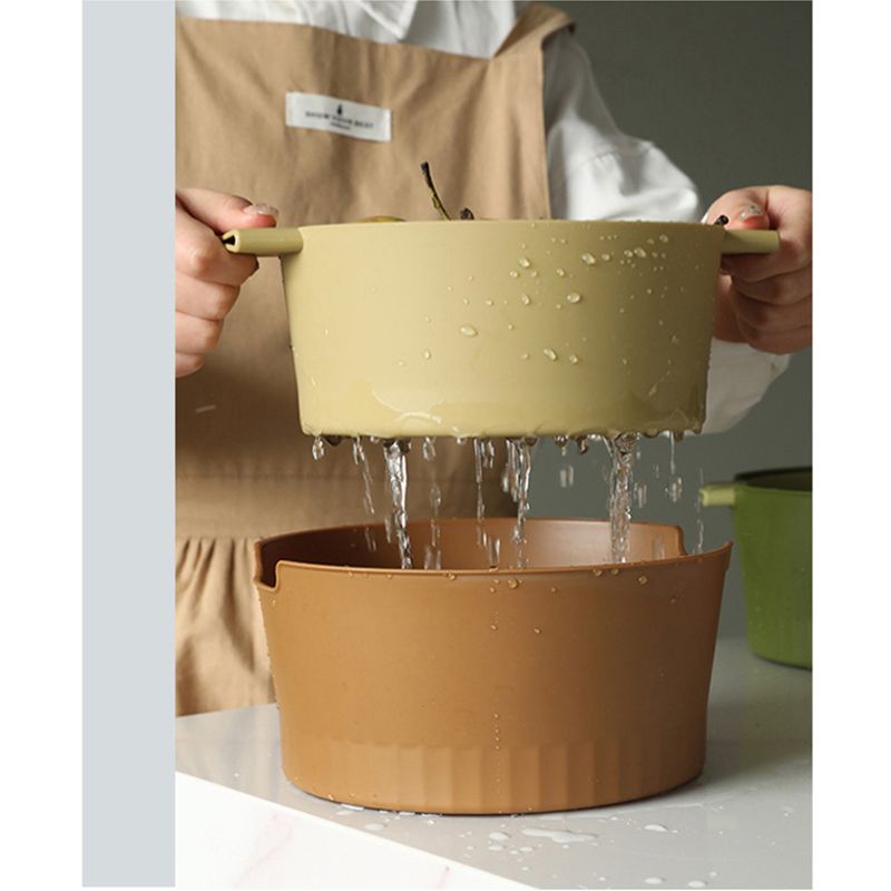 Drain Colander Double Layer Detachable Increased Deepened Capacity Plastic Colander Strainer Set for Kitchen Brown Small - Image 5