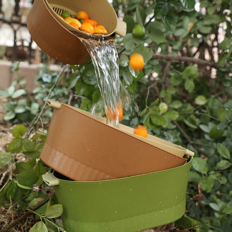 Drain Colander Double Layer Detachable Increased Deepened Capacity Plastic Colander Strainer Set for Kitchen Brown Large - Image 4