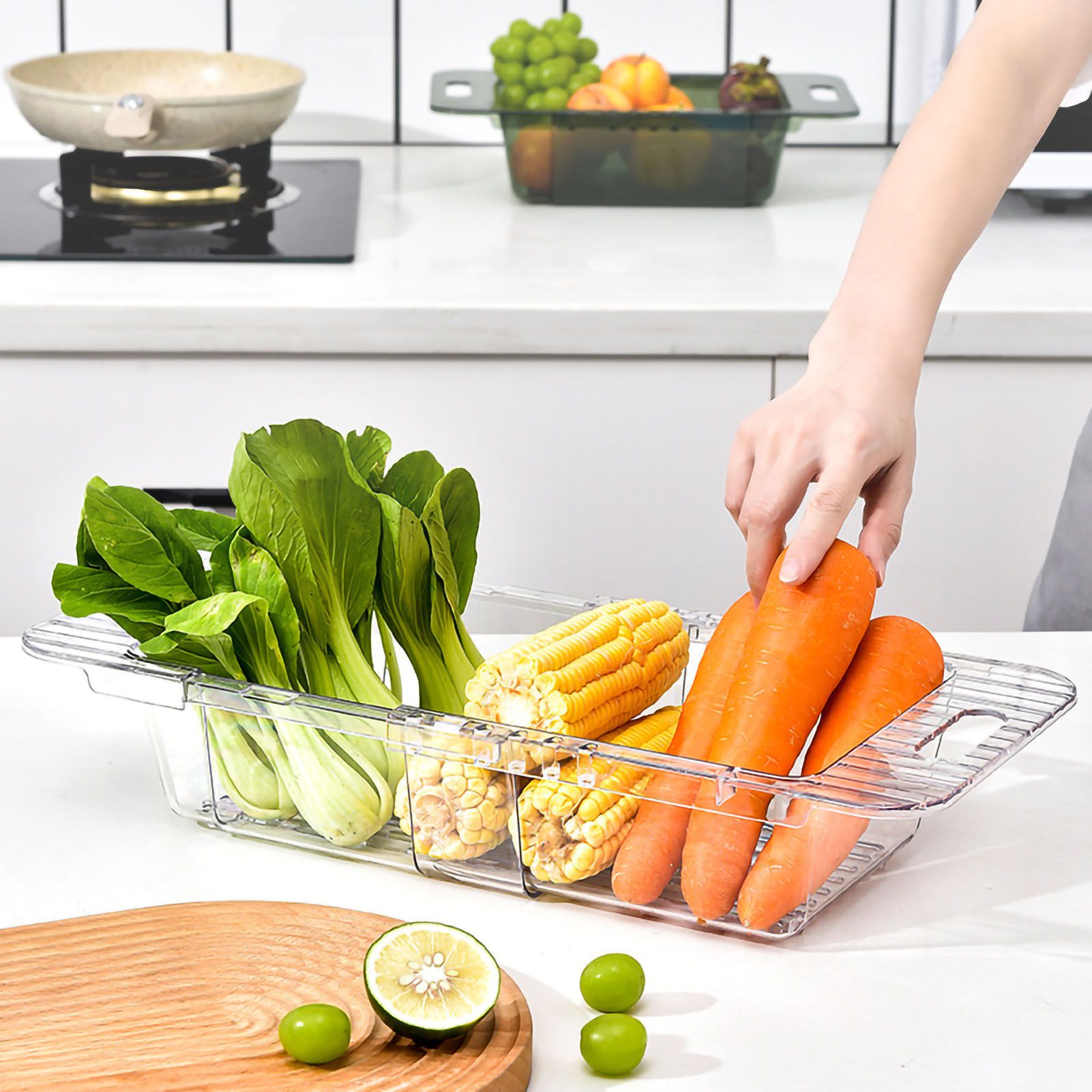 Over The Sink Strainer Retractable Design Transparent Fast Draining Durable PET Sink Colander Transparent Strainer with Retractable Design - Image 4