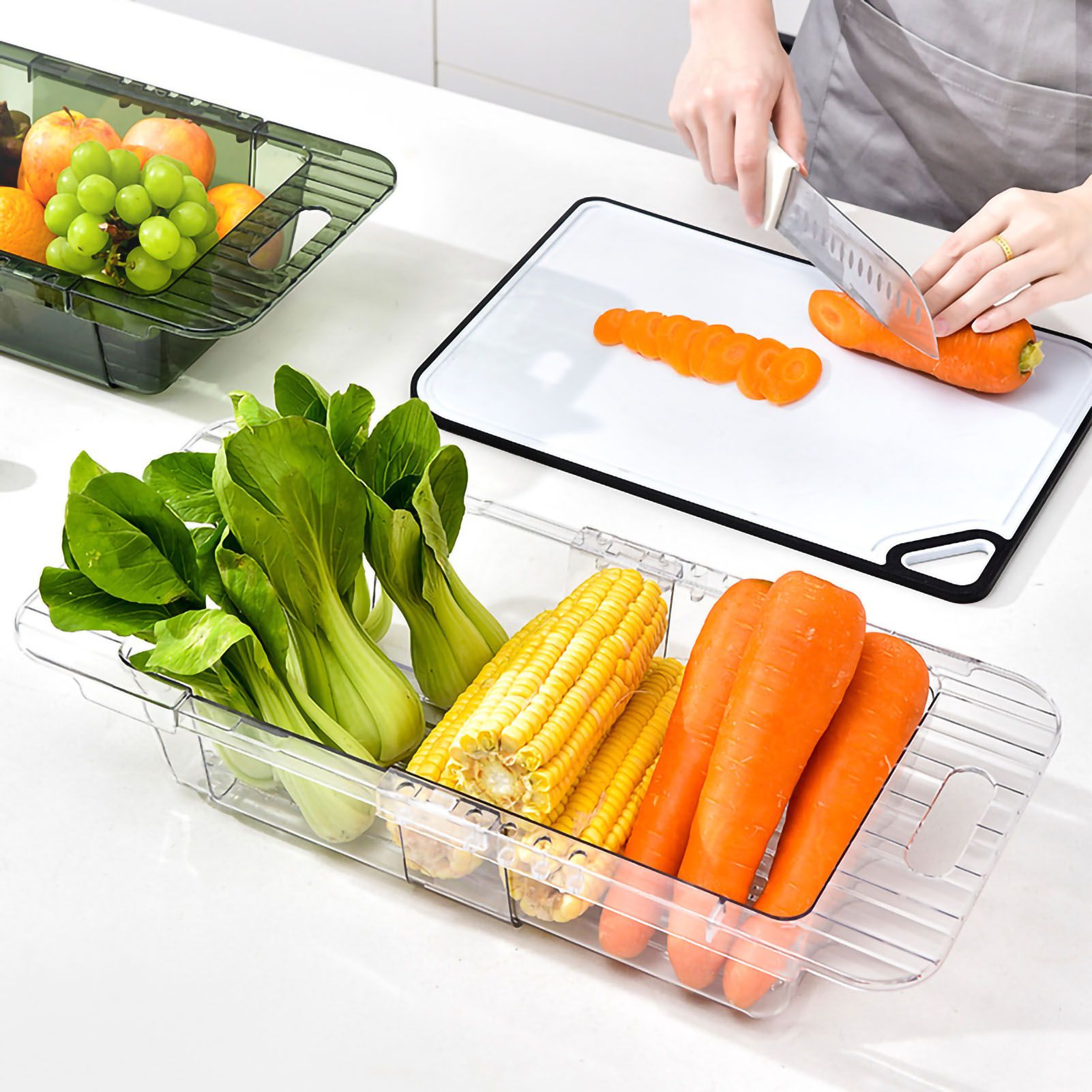 Over The Sink Strainer Retractable Design Transparent Fast Draining Durable PET Sink Colander Transparent Strainer with Retractable Design - Image 5