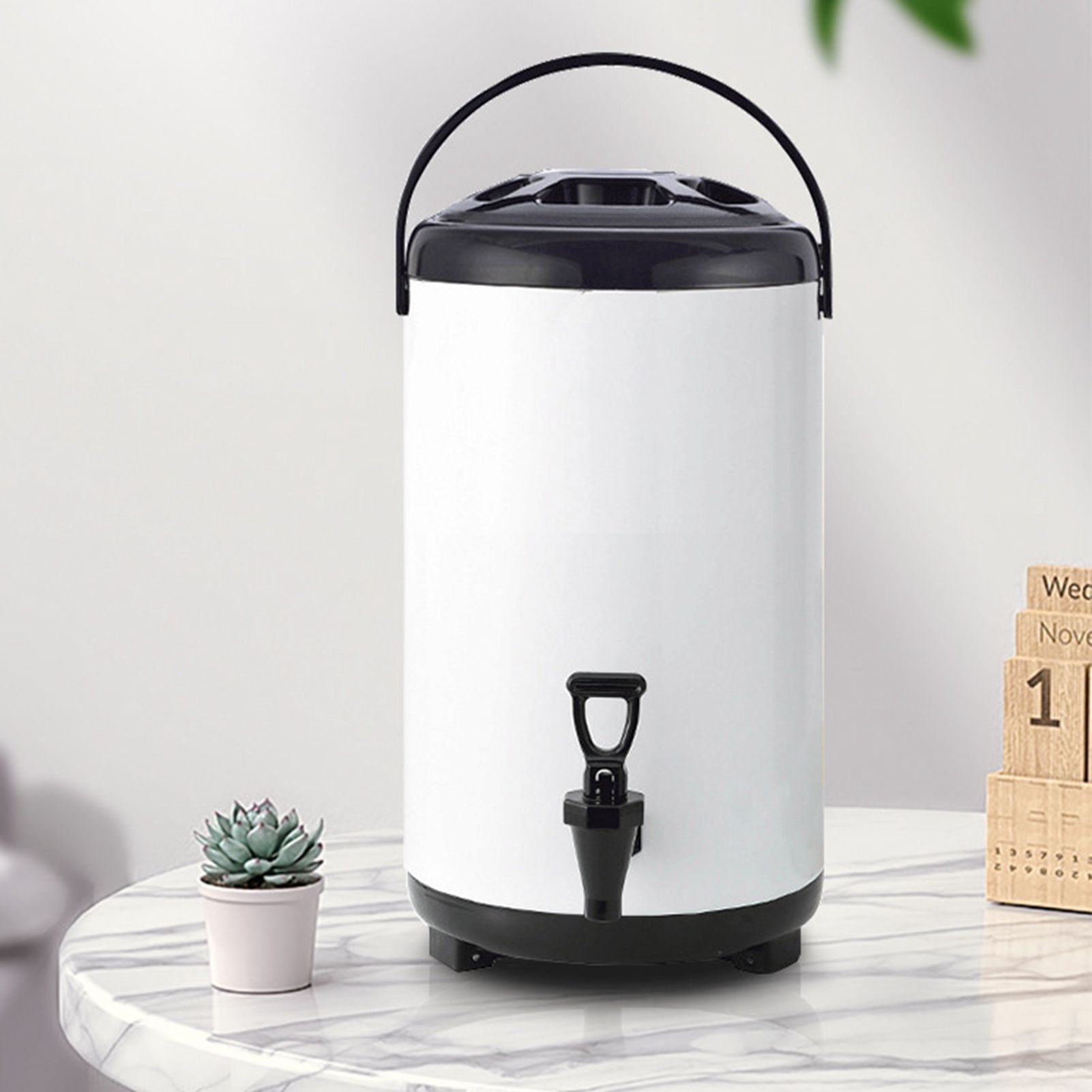 Insulated Hot and Cold Beverage Dispenser Bucket Stainless Steel Beverage Dispenser with Spigot for Milk Tea 8L White - Image 3