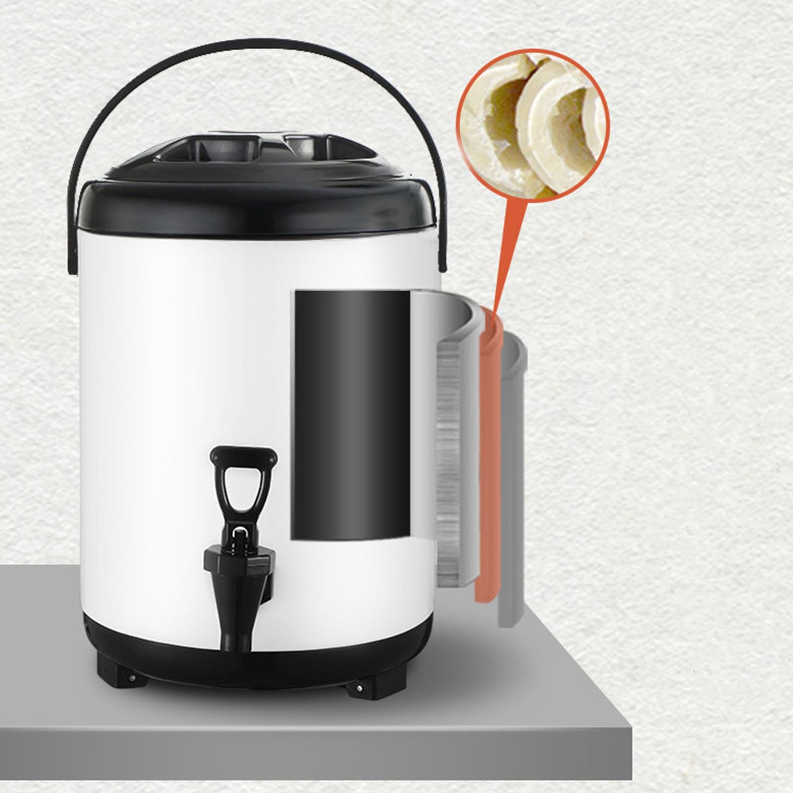 Insulated Hot and Cold Beverage Dispenser Bucket Stainless Steel Beverage Dispenser with Spigot for Milk Tea 8L White - Image 4