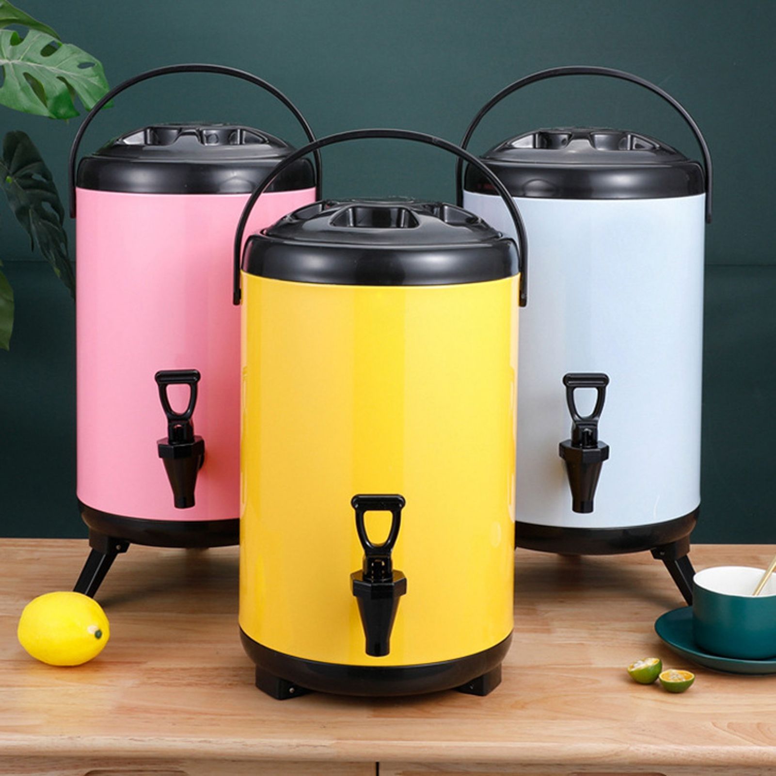 Insulated Hot and Cold Beverage Dispenser Bucket Stainless Steel Beverage Dispenser with Spigot for Milk Tea 8L Light Blue - Image 2