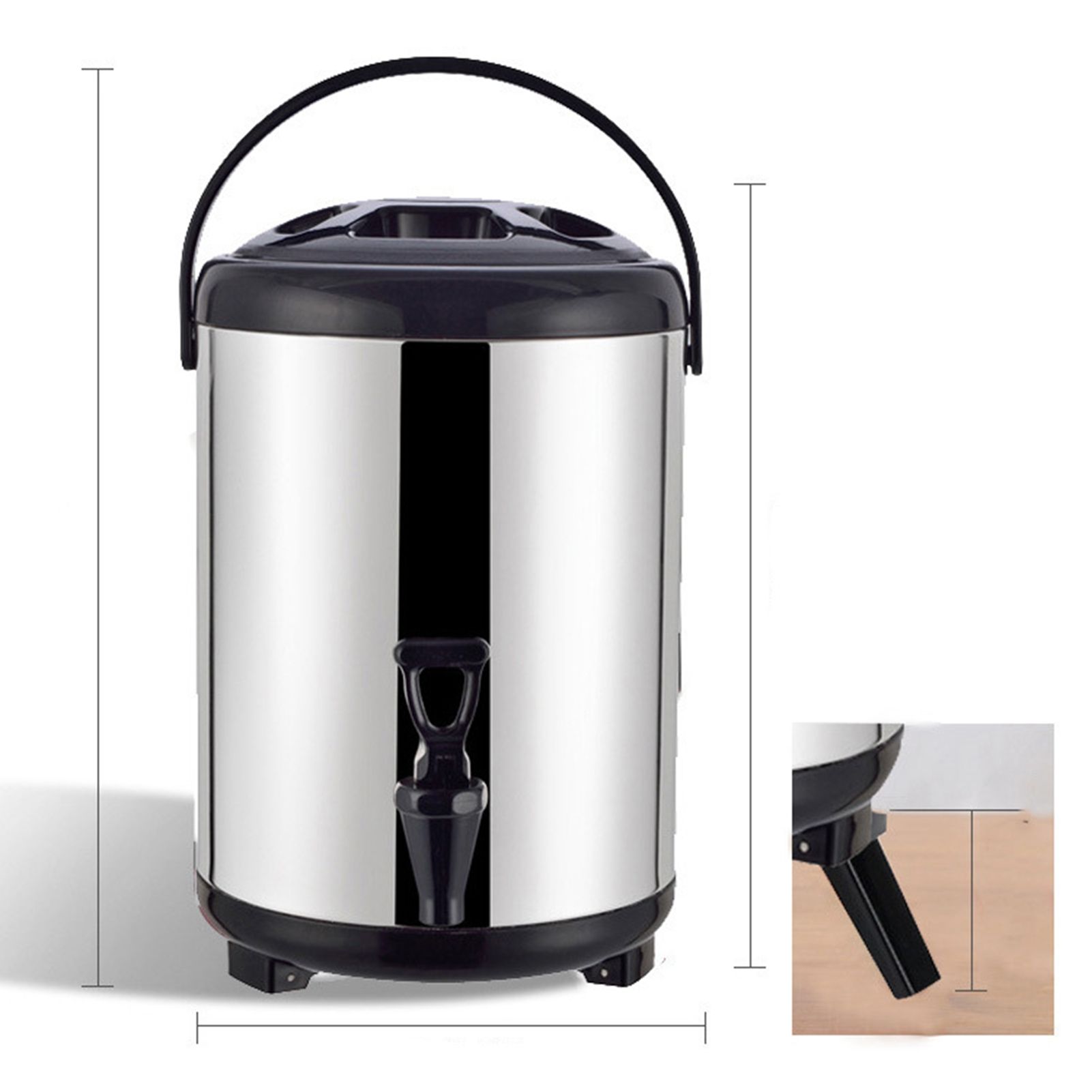 Insulated Hot and Cold Beverage Dispenser Bucket Stainless Steel Beverage Dispenser with Spigot for Milk Tea 8L Steel Color (Black Cover) - Image 4