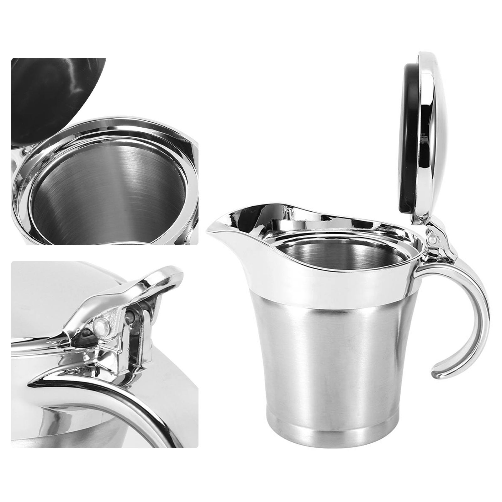 750ML Gravy Boat 304 Stainless Steel Sauce Jug Double Walled Steak Sauce Pot with Lid - Image 8