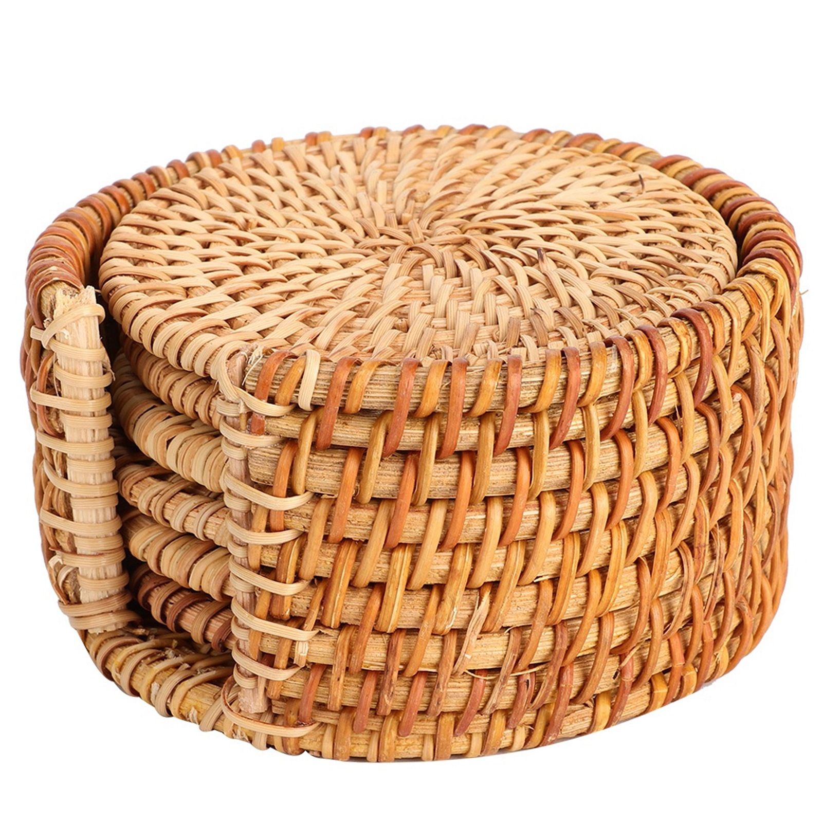 6 PCS Rattan Coasters Hand Made Teacup Coasters Set Insulated Rattan Cup Placemat Teacup Accessories 10cm / 3.9in - Image 1