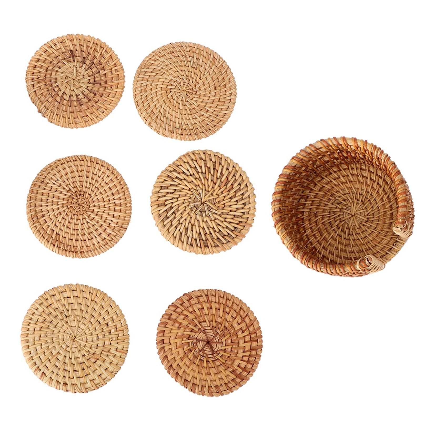 6 PCS Rattan Coasters Hand Made Teacup Coasters Set Insulated Rattan Cup Placemat Teacup Accessories 13cm / 5.1in - Image 6