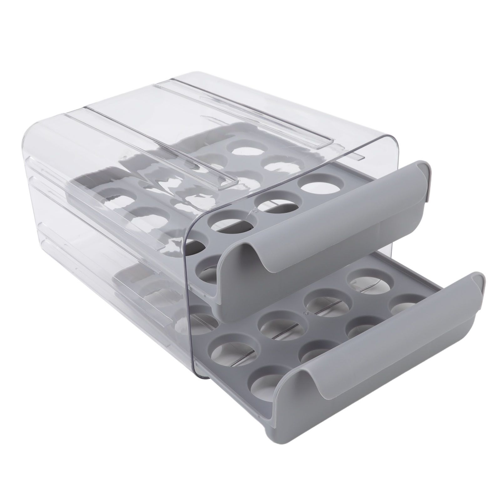 Egg Drawer Double Layer Transparent 32 Lattice Large Capacity Egg Storage Box for Refrigerator Grey - Image 1