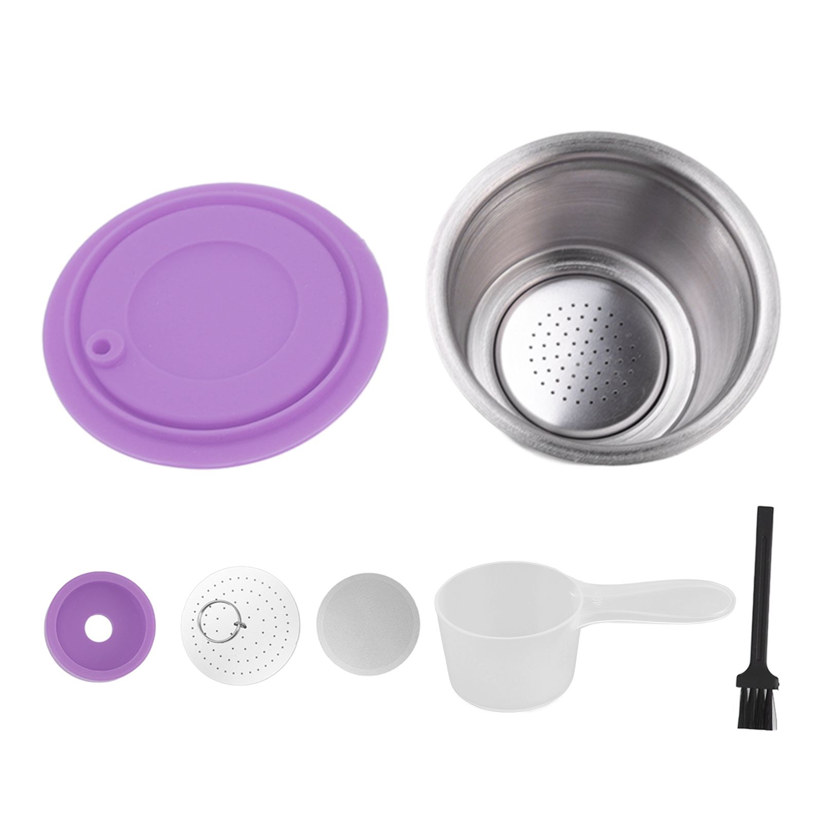Stainless Steel Refill Coffee Capsules Reusable Coffee Filter Cup Set with Powder Cover for Dolce Gusto Purple - Image 2