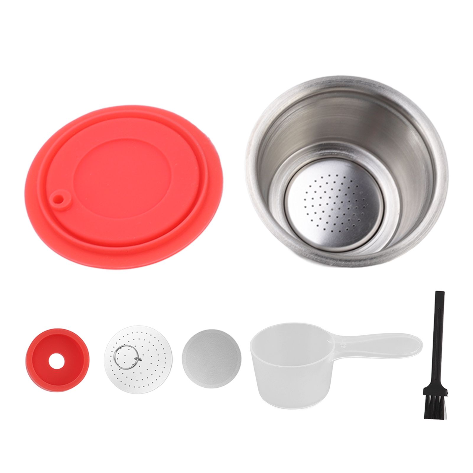 Stainless Steel Refill Coffee Capsules Reusable Coffee Filter Cup Set with Powder Cover for Dolce Gusto Red - Image 2