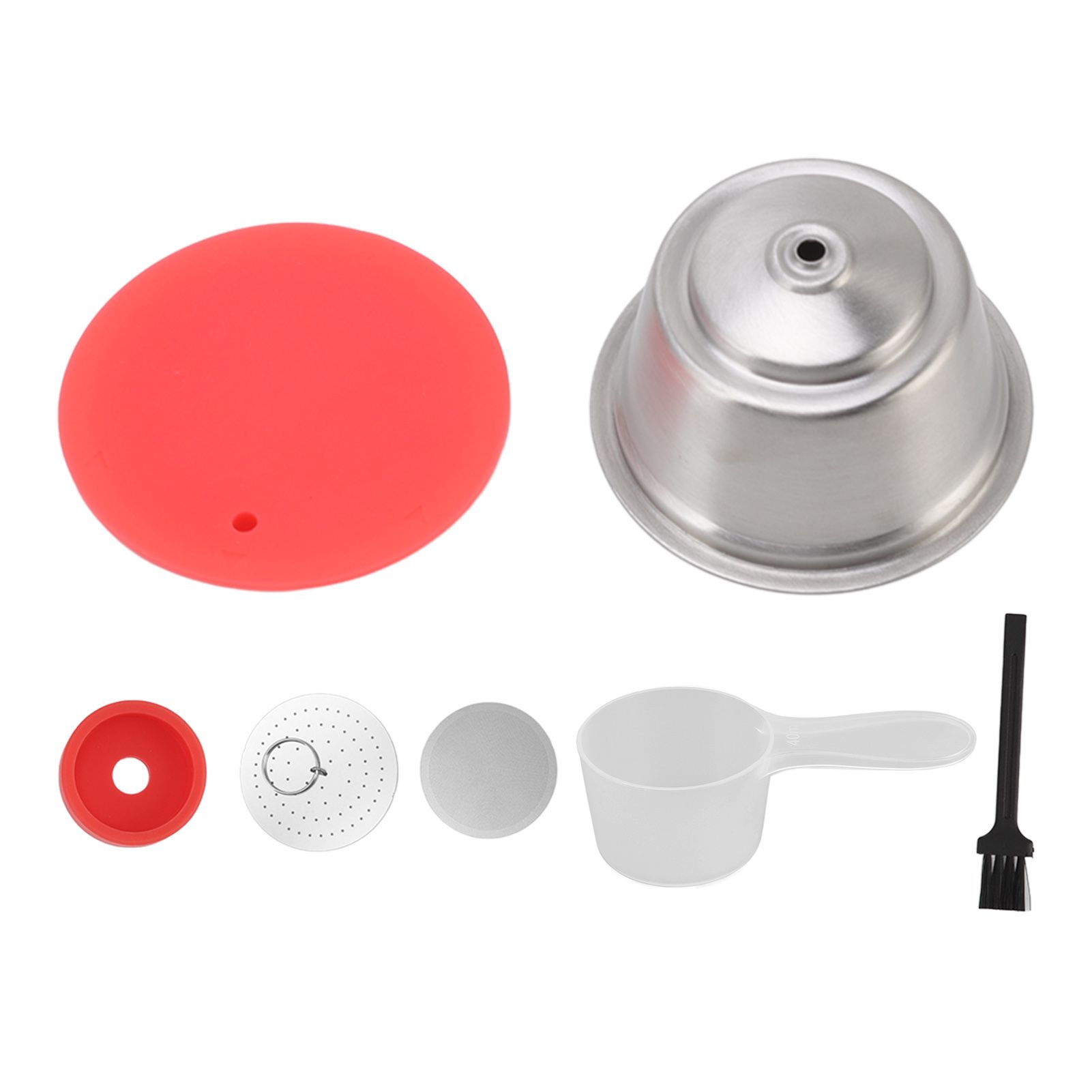 Stainless Steel Refill Coffee Capsules Reusable Coffee Filter Cup Set with Powder Cover for Dolce Gusto Red - Image 4