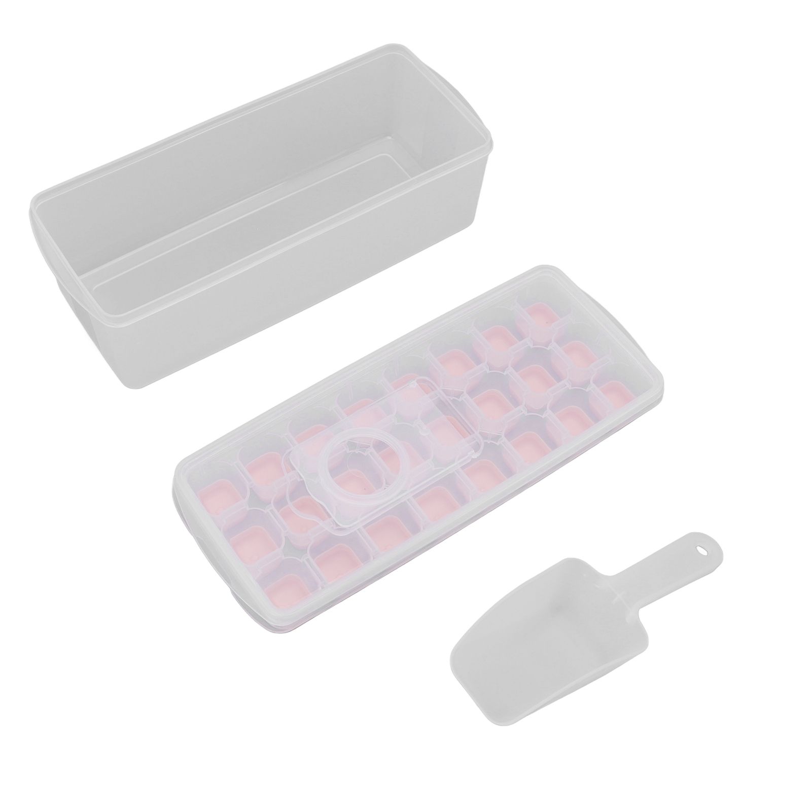 Ice Cube Tray Safe Healthy Easy Release Stackable 24 Cubes Multipurpose Ice Maker Mold with Lid for Popsicles Puddings Pink - Image 1