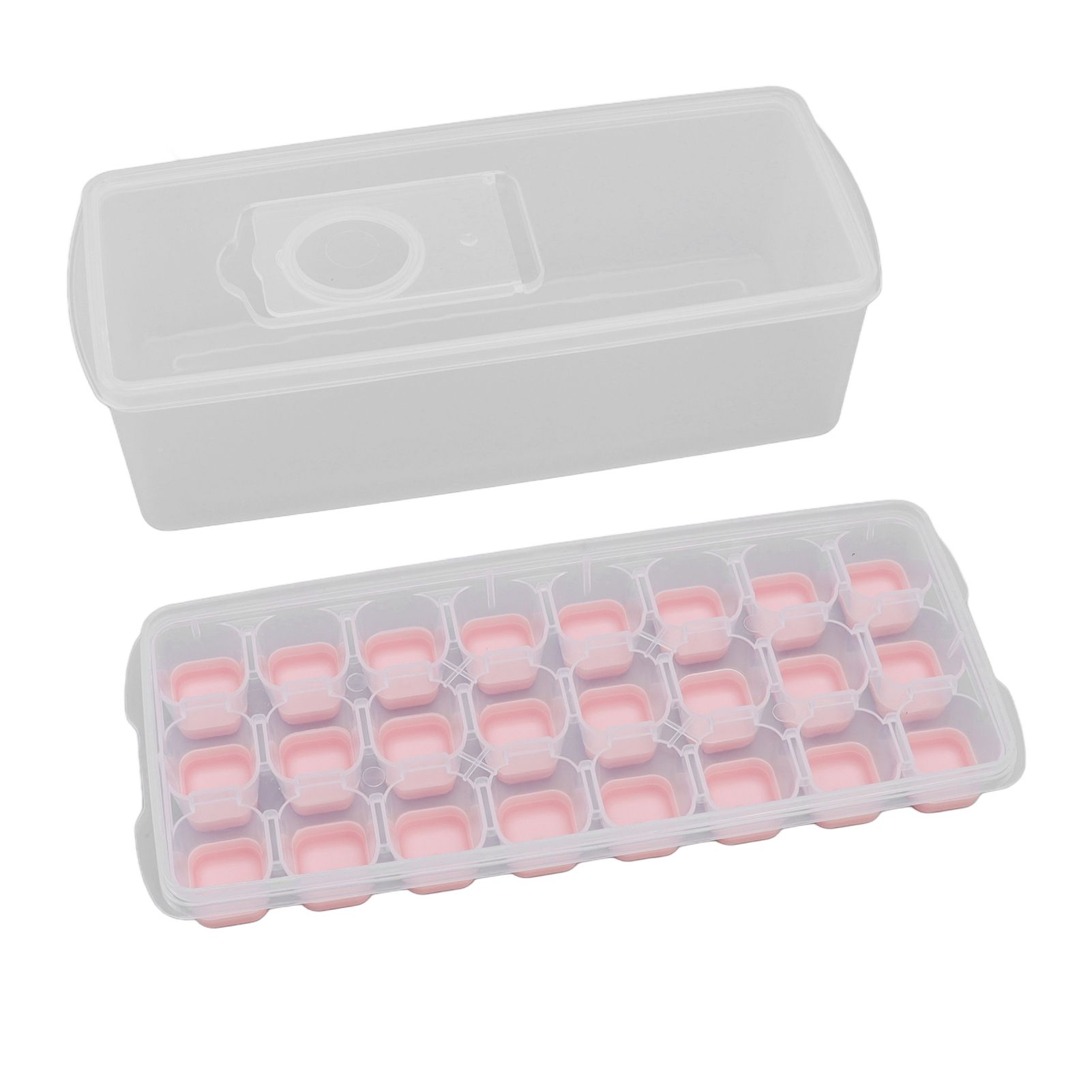 Ice Cube Tray Safe Healthy Easy Release Stackable 24 Cubes Multipurpose Ice Maker Mold with Lid for Popsicles Puddings Pink - Image 3